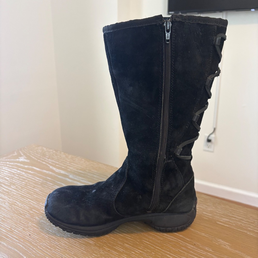 Merrell Encore Back Lace Black Suede Faux Fur Lined Boots J66482 Womens 6 - Picture 3 of 11